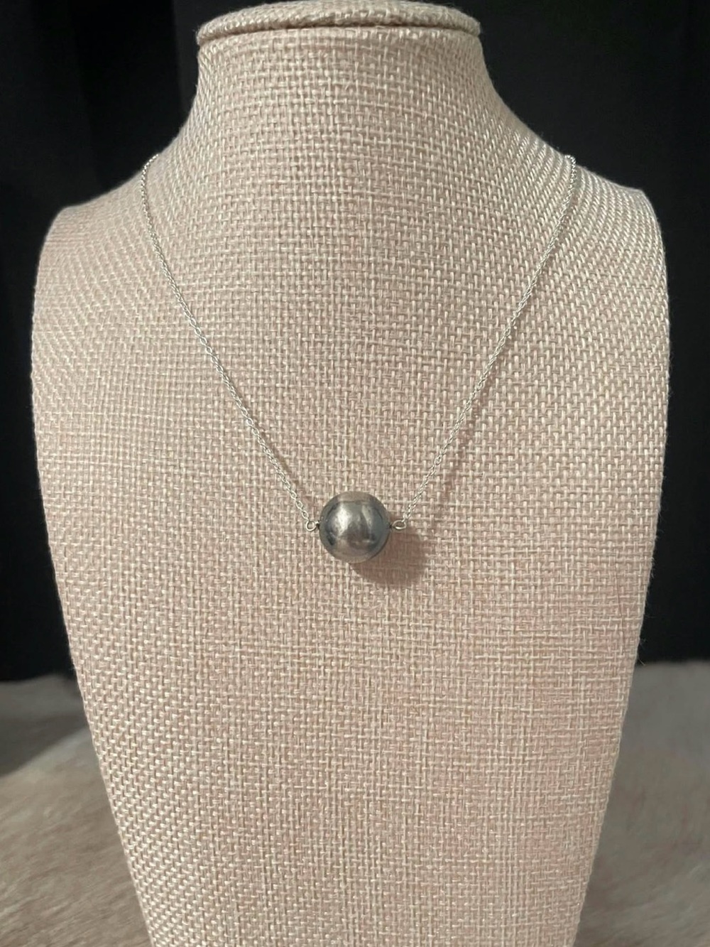 Sterling Navajo Pearl Single 12 MM Pearl Necklace